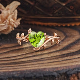 Unique Design Heart Cut Peridot Leaf Engagement Ring